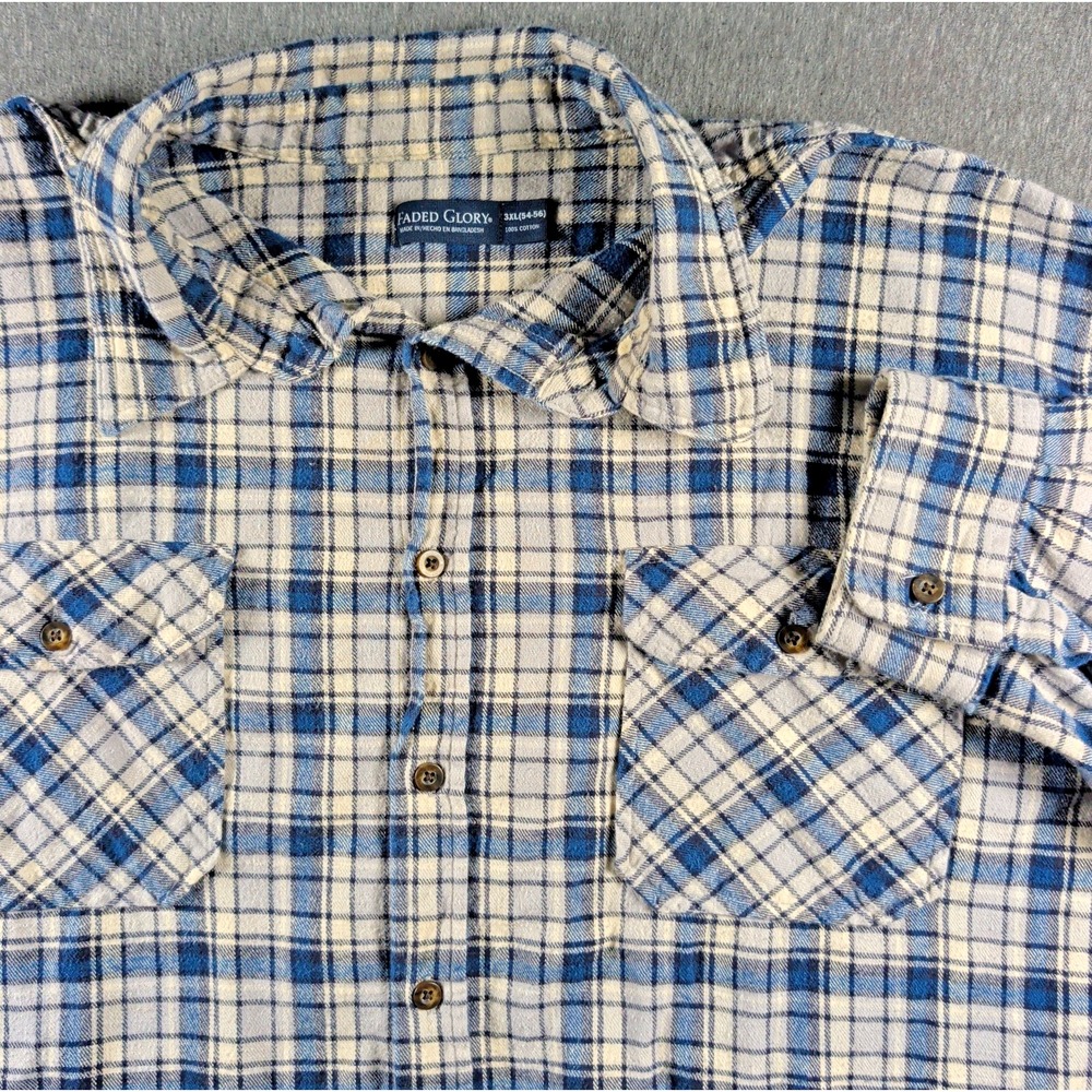Faded Glory Flannel Shirt Mens 3XL Plaid Long Sleeve Heavyweight Grunge Gorpcore